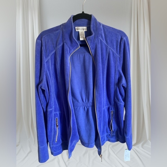 Vintage Tracksuit Pantsuit DRAPER’S & DAMON’S Velour Blue Medium Balletcore - Picture 10 of 11